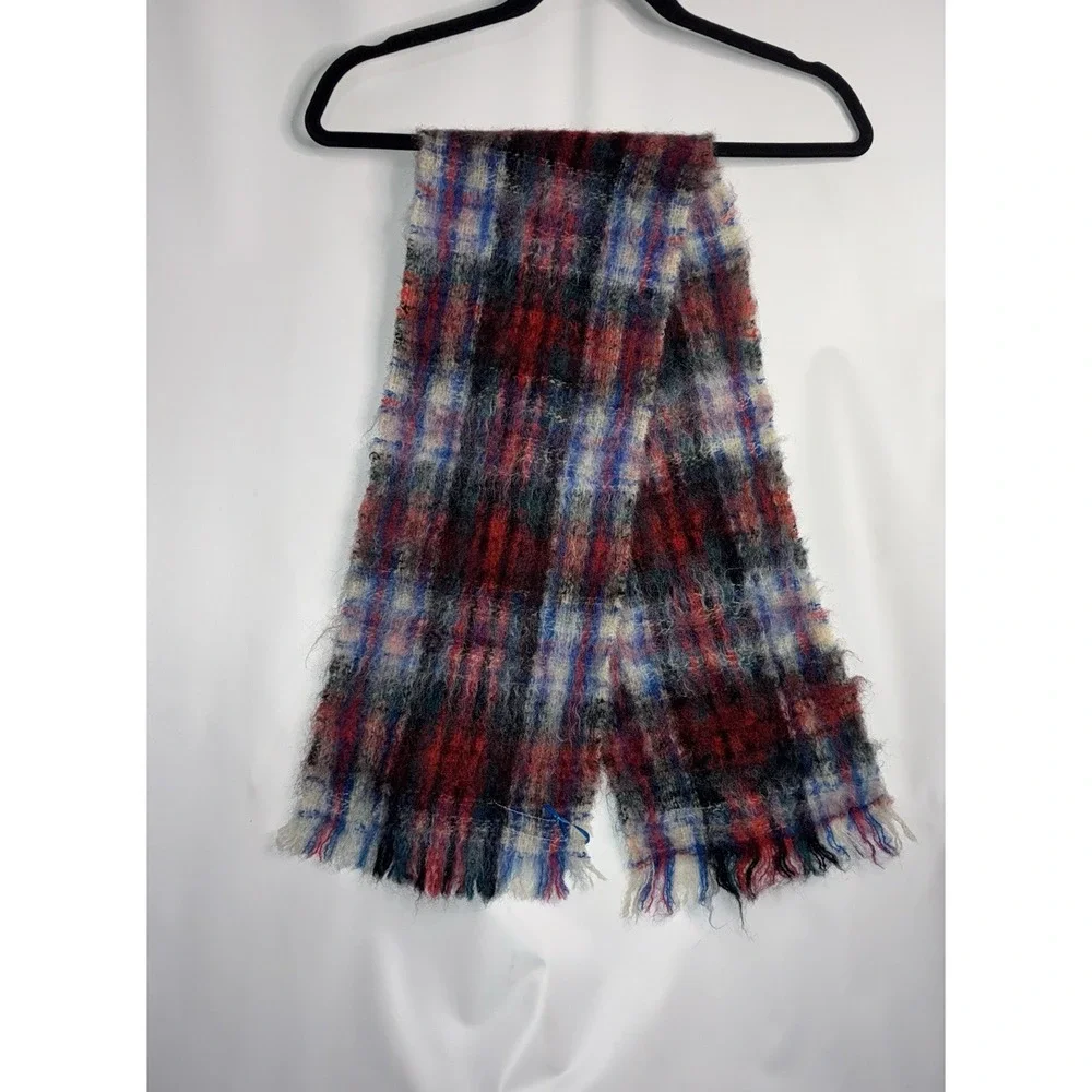 Hilltop Brand Vintage Tartan Mohair Wool Nylon Scarf Red Plaid Made In Scotland